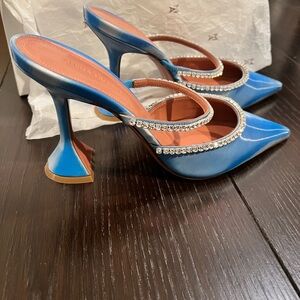 Amina Mauddi Shadow Sky 95mm Gilda Mules Sz. 39 *EUC* $1,165+tax retail